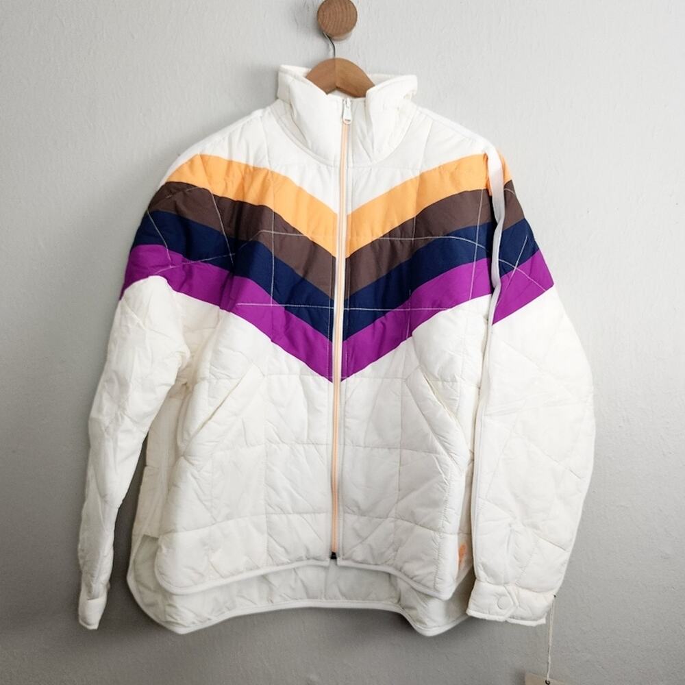 FP Movement Hatch Maternity Chevron Quilted Puffer Jacket Coat Ivory Small S NWT